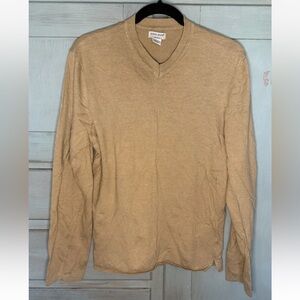 Guess Jeans V-neck Sweater Camel Size‎ M Linen Cotton Blend Y2K 90s Preppy